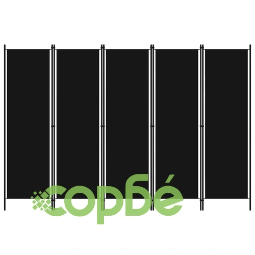 Параван за стая, 5 панела, черен, 250x180 см ➤ топ цена ➤ sorbe.bg