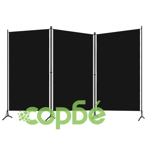 Параван за стая, 3 панела, черен, 260x180 см  ➤ топ цена ➤ sorbe.bg