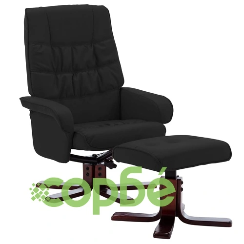 Реклайнер с табуретка, черен, изкуствена кожа ➤ топ цена ➤ sorbe.bg