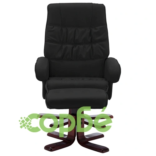 Реклайнер с табуретка, черен, изкуствена кожа ➤ топ цена ➤ sorbe.bg