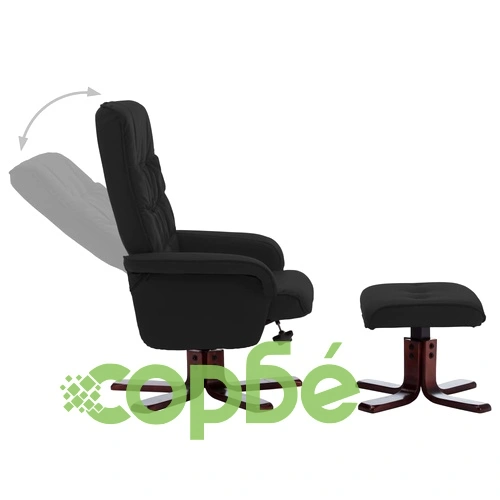 Реклайнер с табуретка, черен, изкуствена кожа ➤ топ цена ➤ sorbe.bg