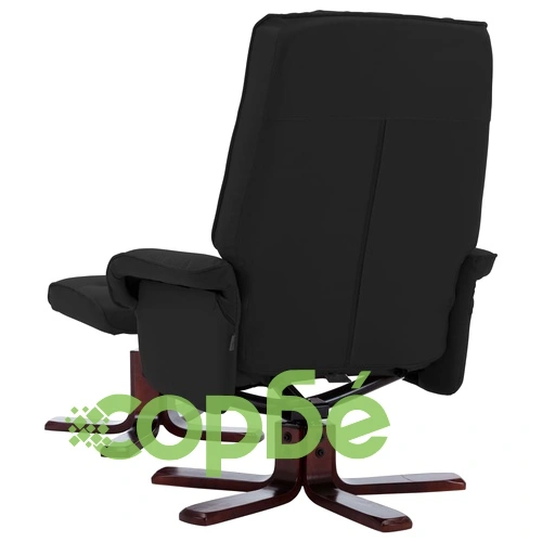 Реклайнер с табуретка, черен, изкуствена кожа ➤ топ цена ➤ sorbe.bg