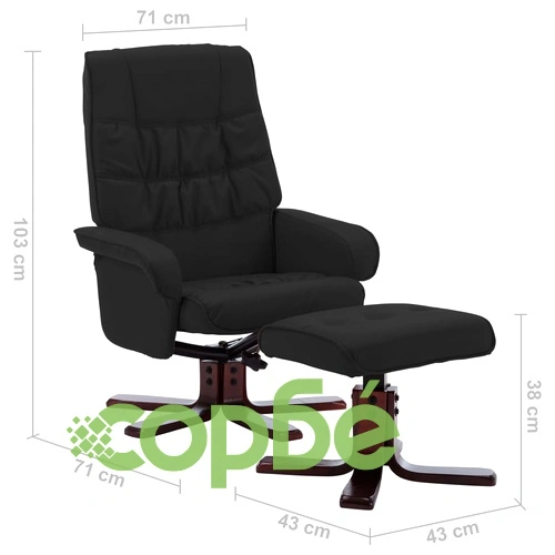 Реклайнер с табуретка, черен, изкуствена кожа ➤ топ цена ➤ sorbe.bg
