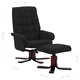 Реклайнер с табуретка, черен, изкуствена кожа