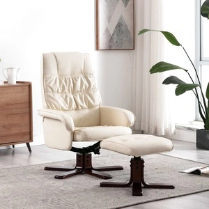 Реклайнер с табуретка, кремав, изкуствена кожа