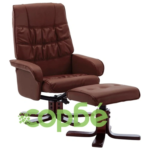 Реклайнер с табуретка, кафяв, изкуствена кожа ➤ топ цена ➤ sorbe.bg