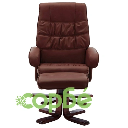 Реклайнер с табуретка, кафяв, изкуствена кожа ➤ топ цена ➤ sorbe.bg
