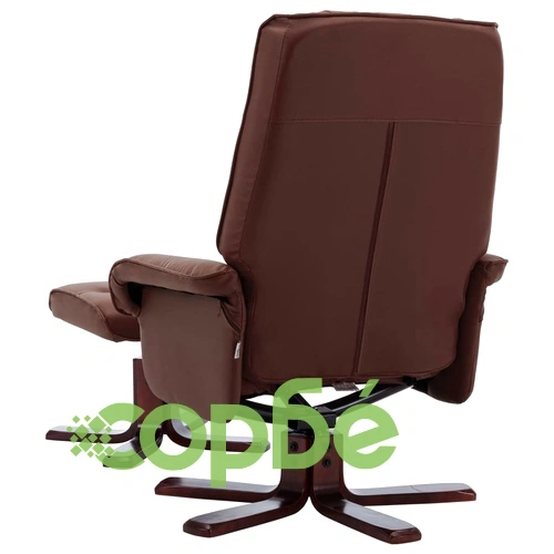 Реклайнер с табуретка, кафяв, изкуствена кожа ➤ топ цена ➤ sorbe.bg
