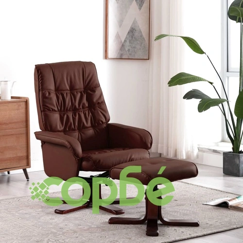Реклайнер с табуретка, кафяв, изкуствена кожа ➤ топ цена ➤ sorbe.bg