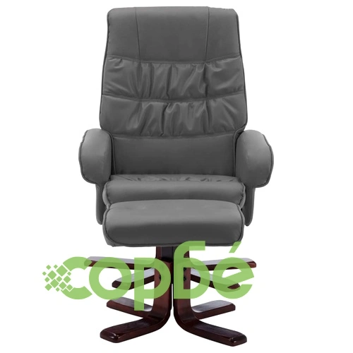 Реклайнер с табуретка, сив, изкуствена кожа ➤ топ цена ➤ sorbe.bg