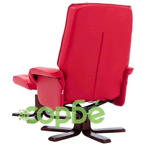 Реклайнер с табуретка, червен, изкуствена кожа ➤ топ цена ➤ sorbe.bg