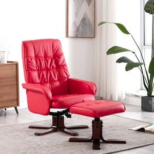 Реклайнер с табуретка, червен, изкуствена кожа