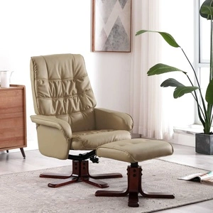 Реклайнер с табуретка, капучино, изкуствена кожа