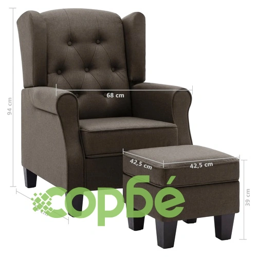 Фотьойл с табуретка за крака, таупе, текстил ➤ топ цена ➤ sorbe.bg