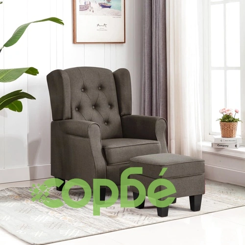 Фотьойл с табуретка за крака, таупе, текстил ➤ топ цена ➤ sorbe.bg