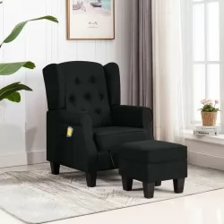 Масажен стол с табуретка, черен, текстил