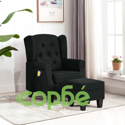 Масажен стол с табуретка, черен, текстил ➤ топ цена ➤ sorbe.bg