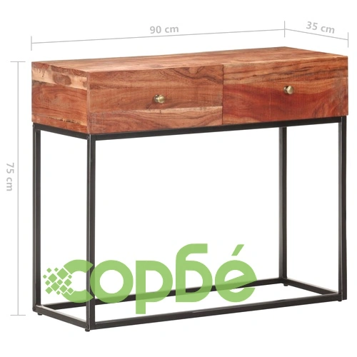 Конзолна маса, сива, 90x35x75 cм, грубо акациево дърво  ➤ топ цена ➤ sorbe.bg