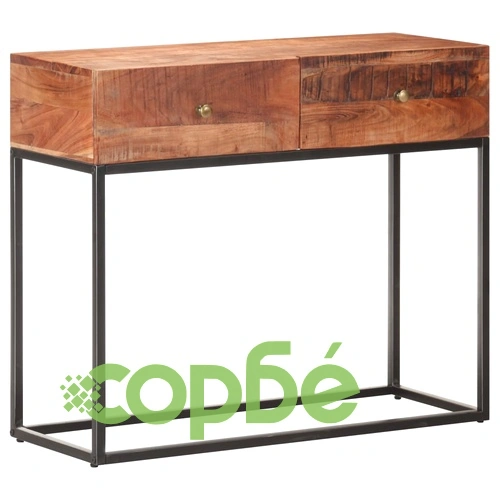 Конзолна маса, сива, 90x35x75 cм, грубо акациево дърво  ➤ топ цена ➤ sorbe.bg