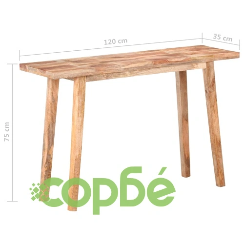 Конзолна маса, сива, 120x35x75 cм, грубо мангово дърво  ➤ топ цена ➤ sorbe.bg