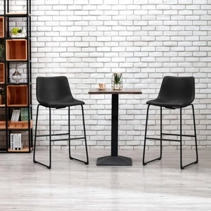 Бар табуретки, 2 бр, черни, изкуствена кожа