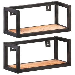 Рафтове за стена, 2 бр, 40 см, грубо мангово дърво масив