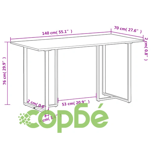 Трапезна маса, 140 cм, грубо мангово дърво ➤ топ цена ➤ sorbe.bg