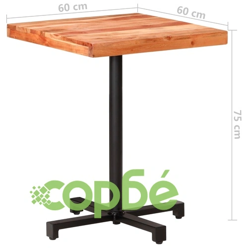 Бистро маса, квадратна, 60x60x75 cм, акациево дърво масив ➤ топ цена ➤ sorbe.bg