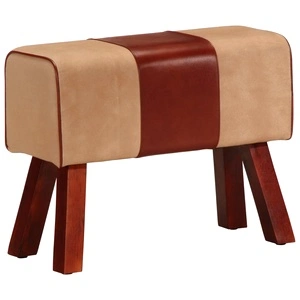 Пейка гимнастическа 58 см кафява естествена кожа и манго масив