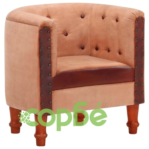 Фотьойл, кафяв, естествена кожа и мангово дърво масив ➤ топ цена ➤ sorbe.bg