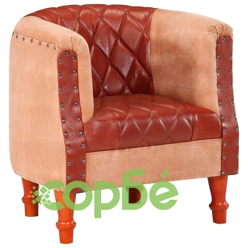 Фотьойл, кафяв, естествена кожа и мангово дърво масив ➤ топ цена ➤ sorbe.bg