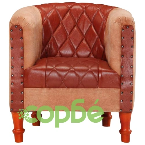 Фотьойл, кафяв, естествена кожа и мангово дърво масив ➤ топ цена ➤ sorbe.bg