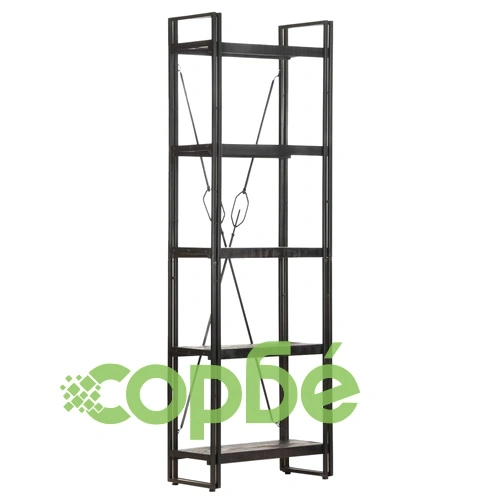 Библиотека с 5 рафта, черна, 60x30x180 см, манго масив ➤ топ цена ➤ sorbe.bg