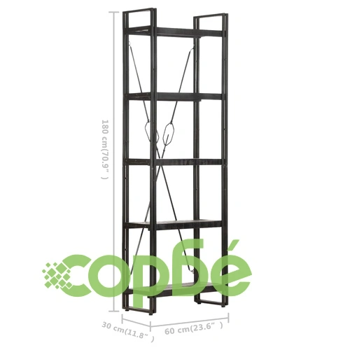 Библиотека с 5 рафта, черна, 60x30x180 см, манго масив ➤ топ цена ➤ sorbe.bg