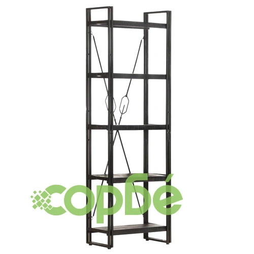 Библиотека с 5 рафта, черна, 60x30x180 см, манго масив ➤ топ цена ➤ sorbe.bg