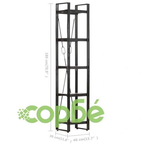 Библиотека с 5 рафта, черна, 40x30x180 см, манго масив ➤ топ цена ➤ sorbe.bg