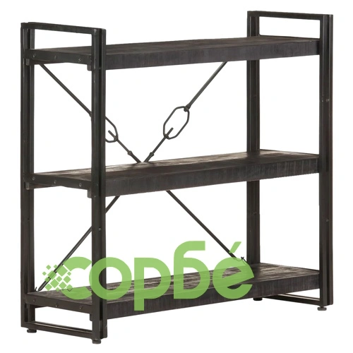 Библиотека с 3 рафта, черна, 90x30x80 см, манго масив ➤ топ цена ➤ sorbe.bg