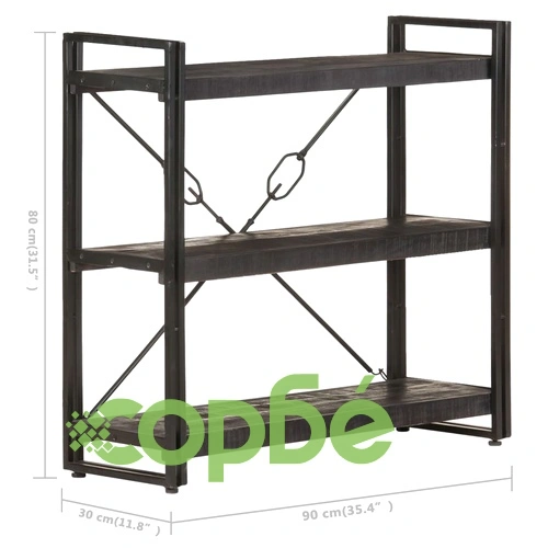 Библиотека с 3 рафта, черна, 90x30x80 см, манго масив ➤ топ цена ➤ sorbe.bg