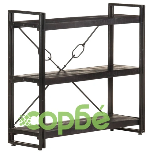 Библиотека с 3 рафта, черна, 90x30x80 см, манго масив ➤ топ цена ➤ sorbe.bg