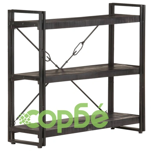 Библиотека с 3 рафта, черна, 90x30x80 см, манго масив ➤ топ цена ➤ sorbe.bg