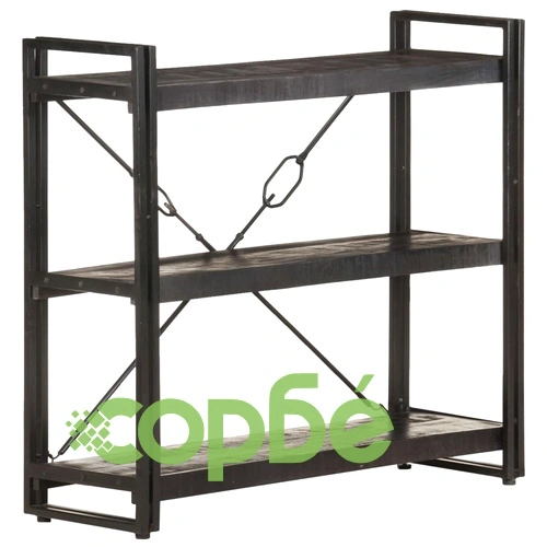 Библиотека с 3 рафта, черна, 90x30x80 см, манго масив ➤ топ цена ➤ sorbe.bg