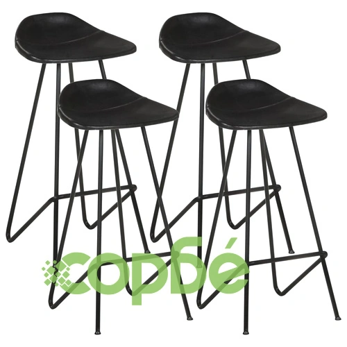 Бар табуретки, 4 бр, черни, естествена кожа ➤ топ цена ➤ sorbe.bg