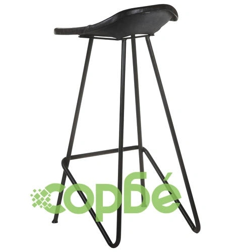 Бар табуретки, 4 бр, черни, естествена кожа ➤ топ цена ➤ sorbe.bg