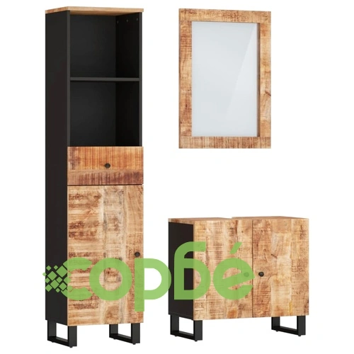 Комплект мебели за баня, 3 части, масивна мангова дървесина ➤ топ цена ➤ sorbe.bg