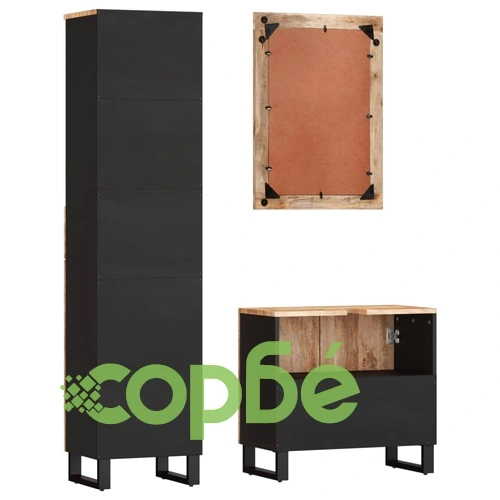 Комплект мебели за баня, 3 части, масивна мангова дървесина ➤ топ цена ➤ sorbe.bg