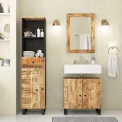 Комплект мебели за баня, 3 части, масивна мангова дървесина