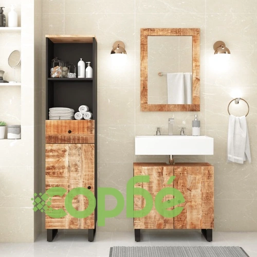 Комплект мебели за баня, 3 части, масивна мангова дървесина ➤ топ цена ➤ sorbe.bg