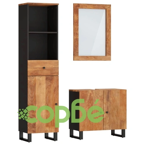 Комплект мебели за баня, 3 части, масивна мангова дървесина ➤ топ цена ➤ sorbe.bg