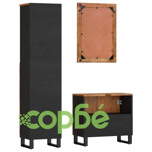 Комплект мебели за баня, 3 части, масивна мангова дървесина ➤ топ цена ➤ sorbe.bg