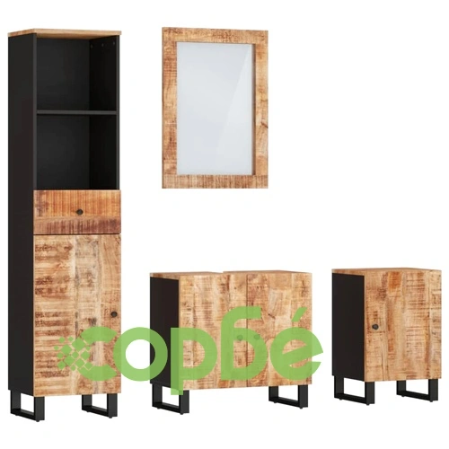 Комплект мебели за баня, 4 части, масивна мангова дървесина ➤ топ цена ➤ sorbe.bg